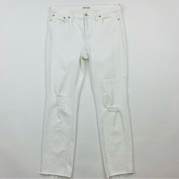 Madewell White Alley Straight Distressed Raw Hem Jeans Sz 32 - Picture 1 of 12